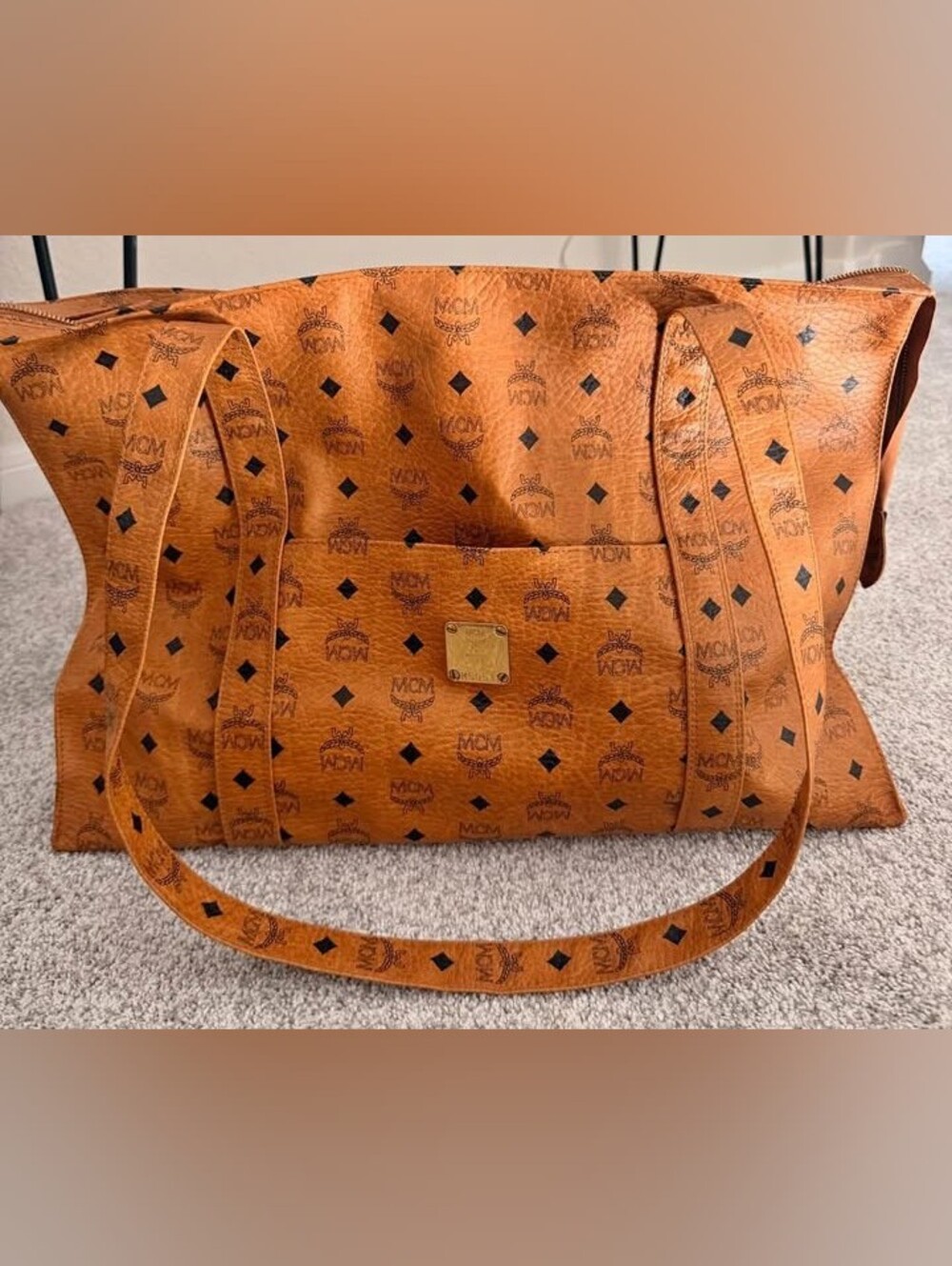MCM Cognac Visetos Logo Shopper Tote